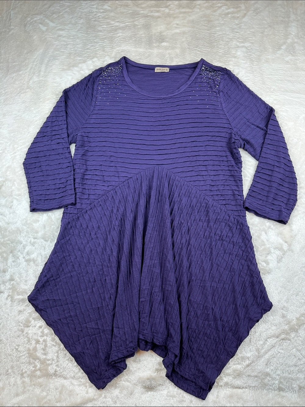 Studio Gem Size XL Relaxed Purple Textured Swing Tunic Embellished Shoulders